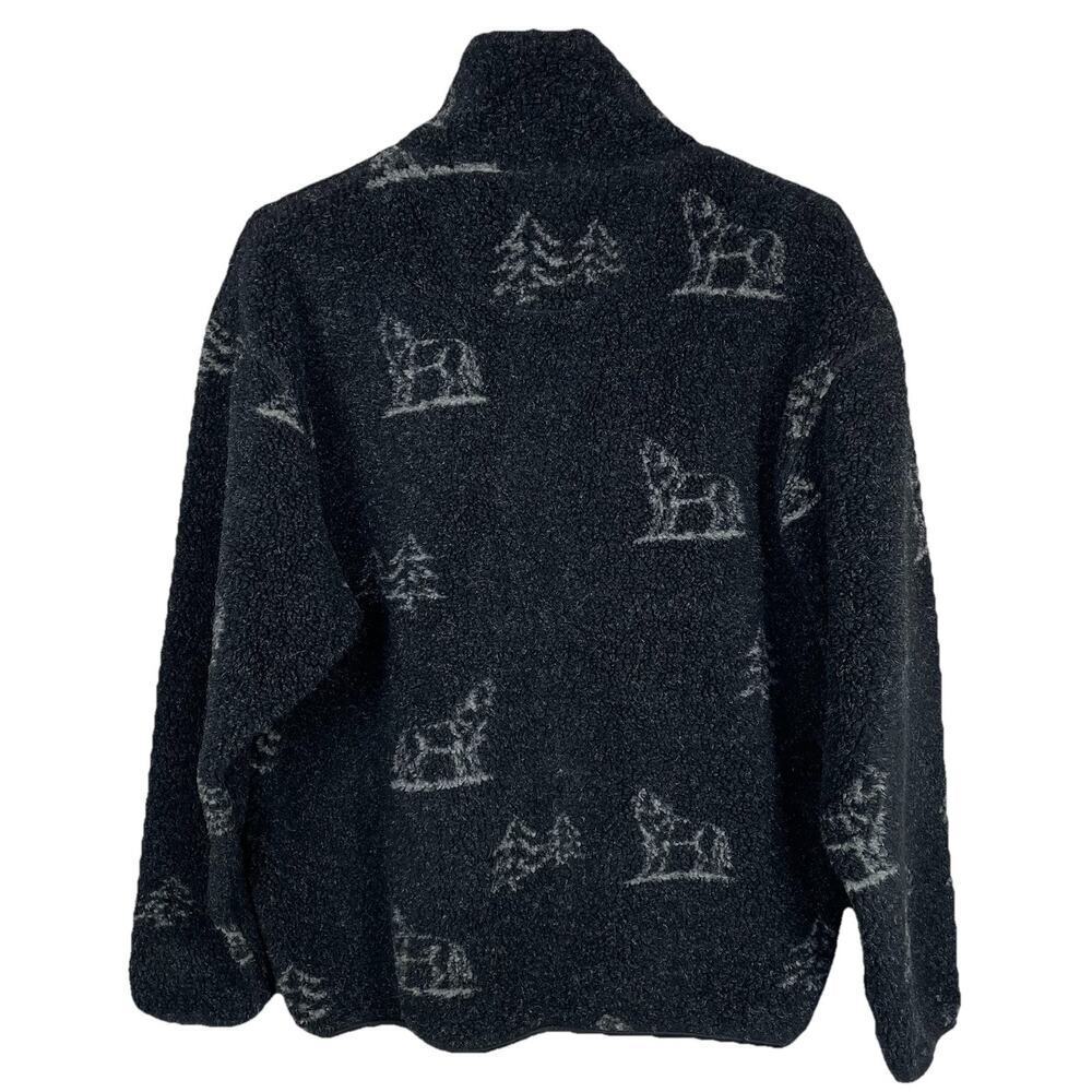 Vintage Chaps Ralph Lauren Fleece Men XL Charcoal Howling Wolf Pine Tree Y2K - Picture 2 of 11